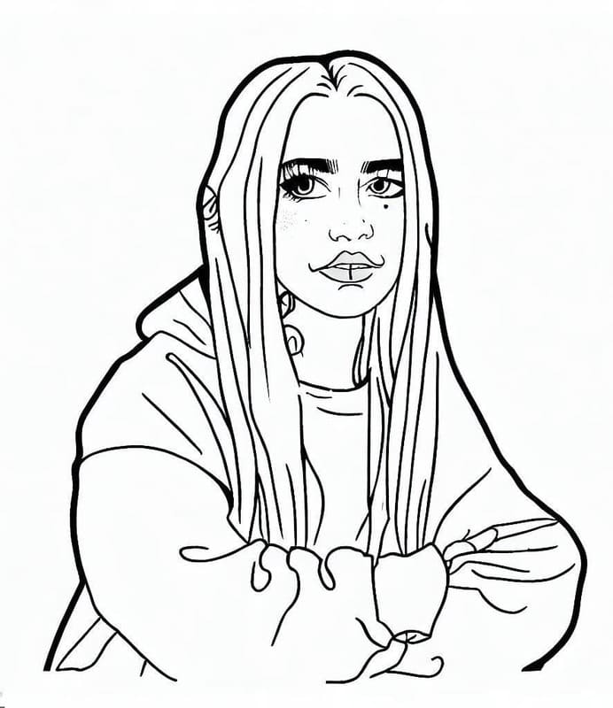 Fise de colorat cu Desenează Billie Eilish imprimabil gratuit simplu
