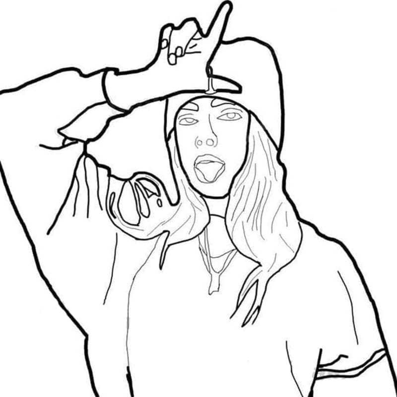Fise de colorat cu Desenează Billie Eilish imprimabil gratuit uşor