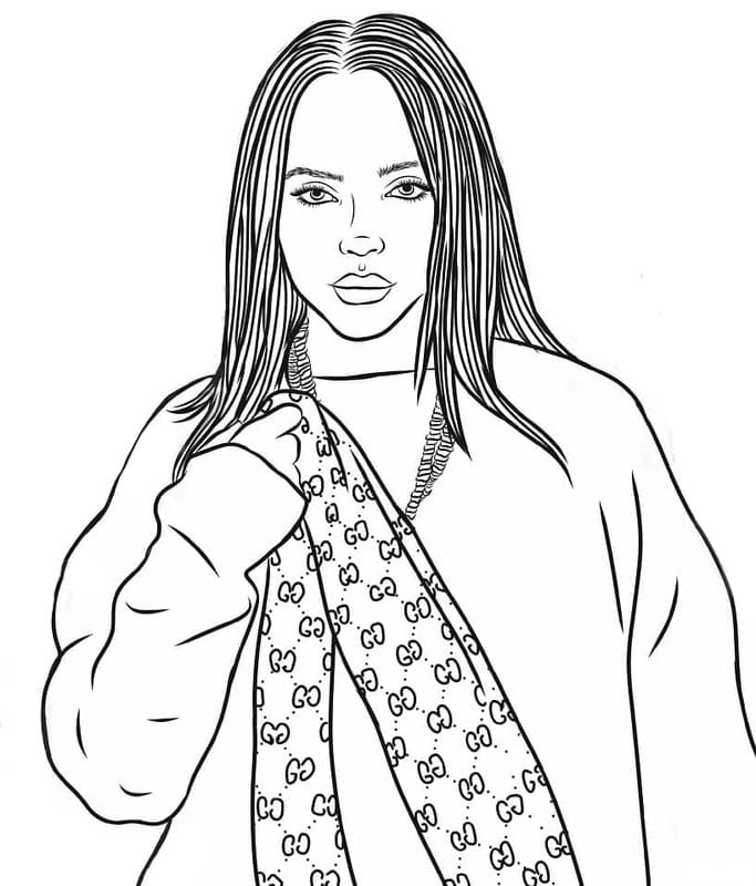 Fise de colorat cu Desenează Billie Eilish imprimabil uşor