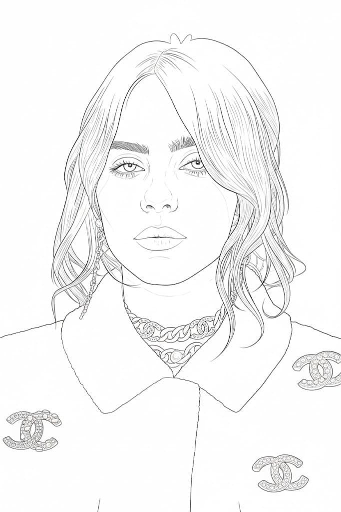 Fise de colorat cu Desenează Billie Eilish pentru copii