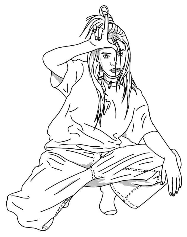 Fise de colorat cu Desenează Billie Eilish simplu la copii