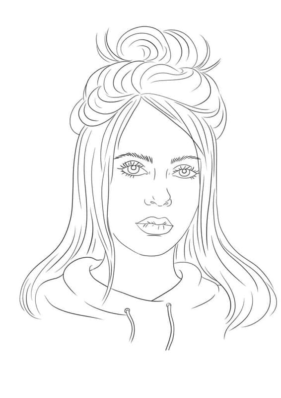 Fise de colorat cu Desenează Billie Eilish simplu