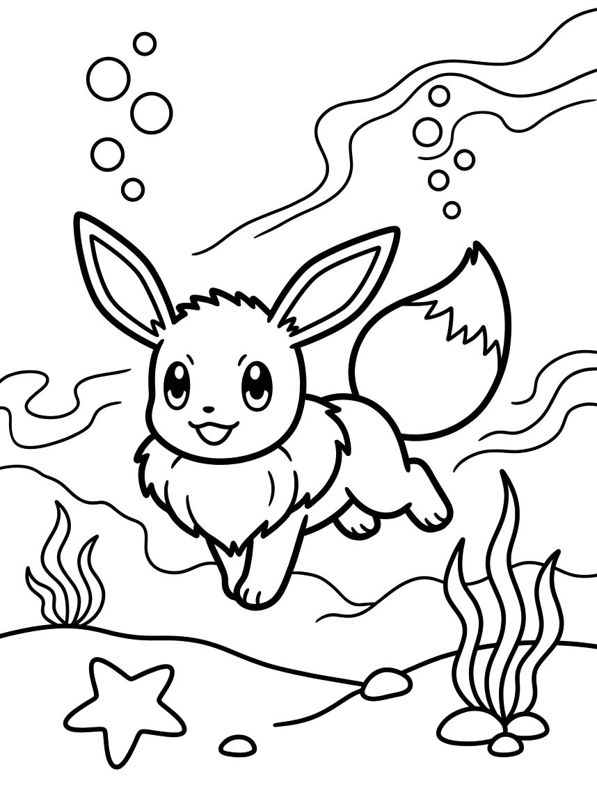 Fise de colorat cu Desenează Eevee gratuit pentru copii