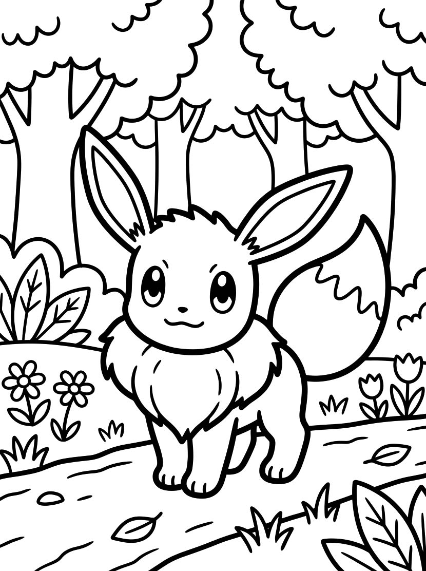 Fise de colorat cu Desenează Eevee imprimabil gratuit