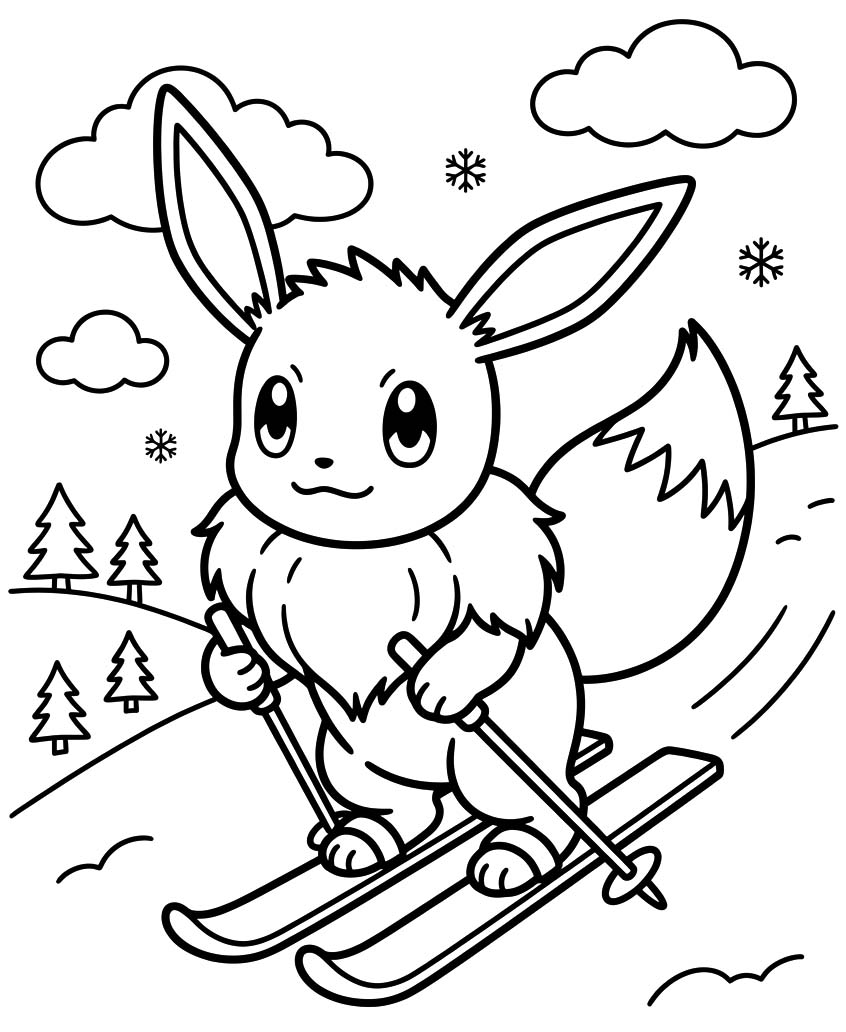 Fise de colorat cu Desenează Eevee imprimabil pentru copii