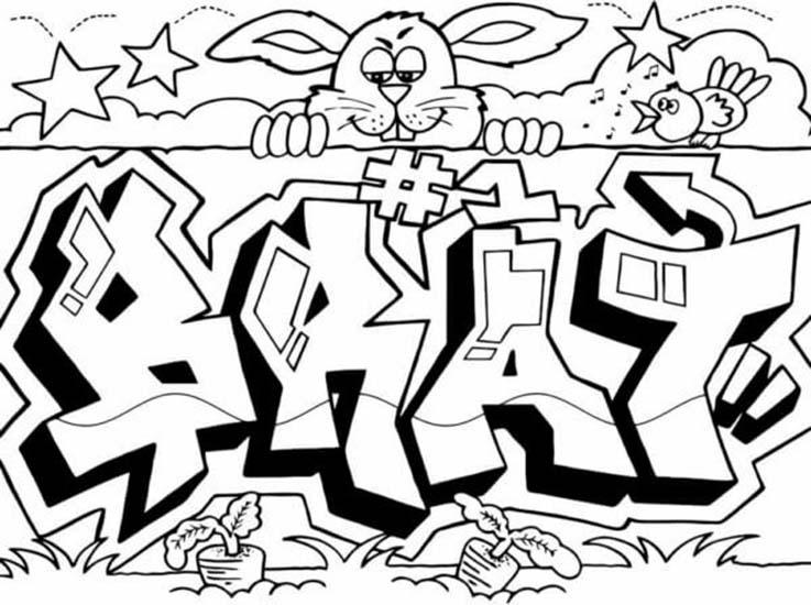 Fise de colorat cu Desenează Graffiti imprimabil gratuit uşor