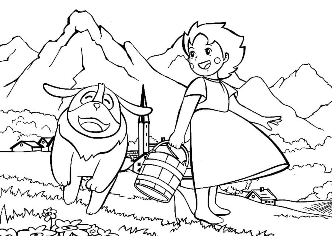 Fise de colorat cu Desenează Heidi imprimabil gratuit simplu