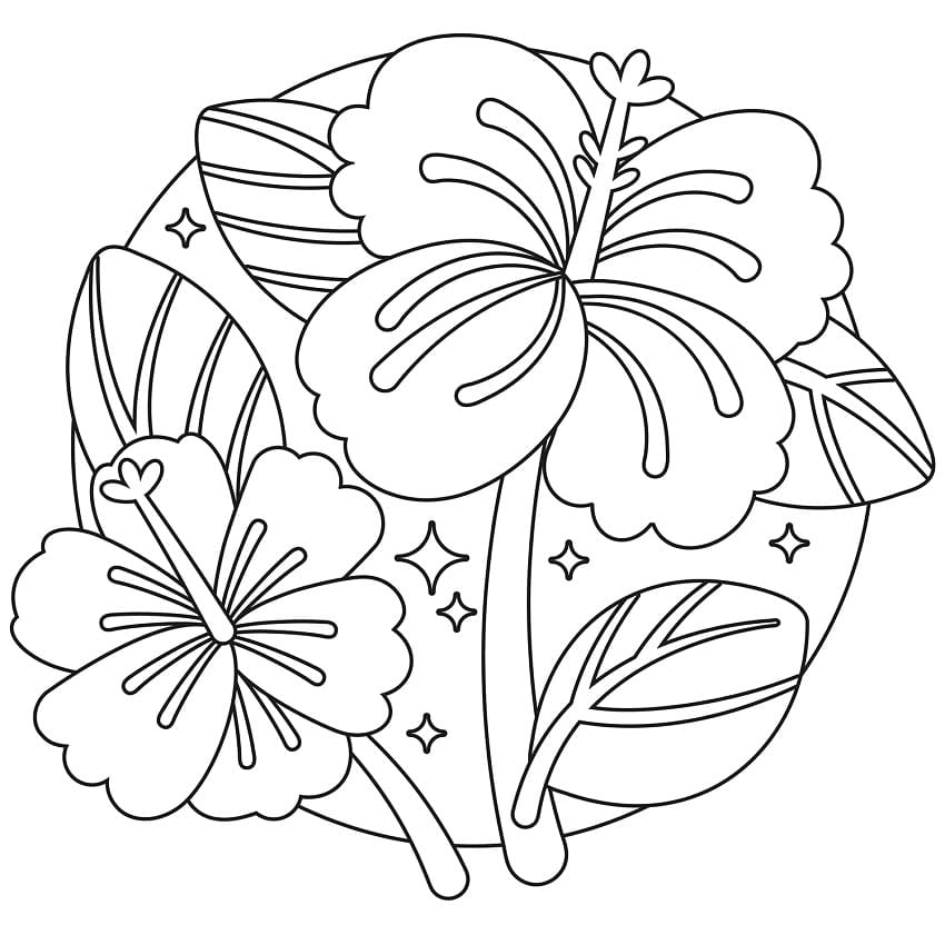 Fise de colorat cu Desenează Hibiscus imprimabil pentru copii