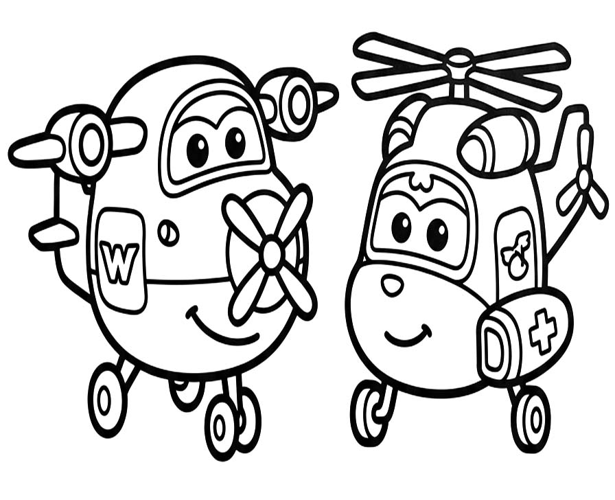 Fise de colorat cu Desenează Super Wings bazic la copii