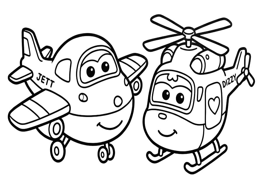 Fise de colorat cu Desenează Super Wings imprimabil gratuit simplu