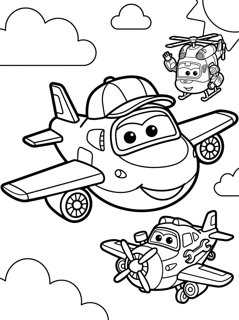 Fise de colorat cu Desenează Super Wings imprimabil simplu