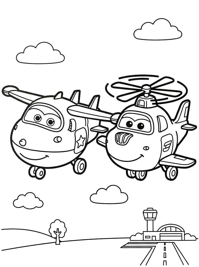 Fise de colorat cu Desenează Super Wings la copii