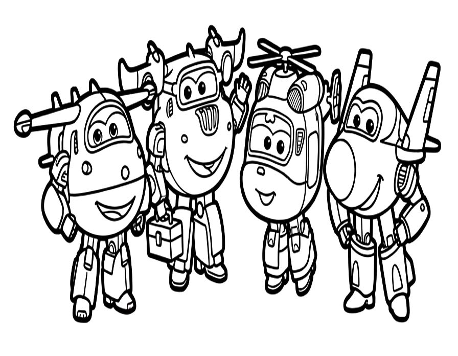 Fise de colorat cu Desenează Super Wings uşor la copii