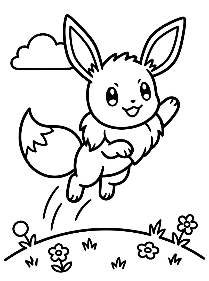 Fise de colorat cu Eevee imprimabil gratuit ușor
