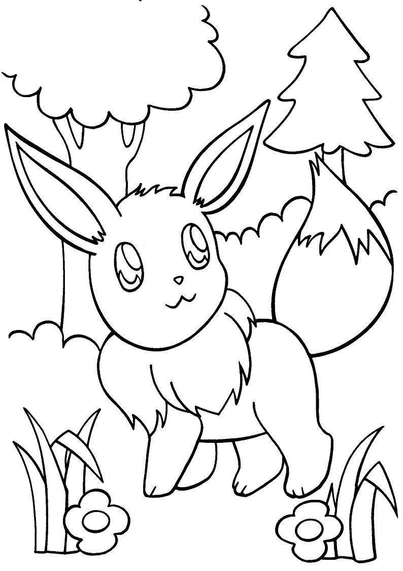 Fise de colorat cu Eevee imprimabil simplu