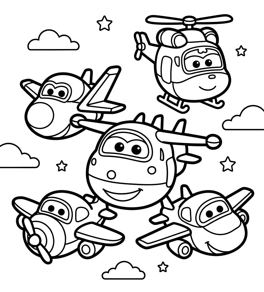 Fise de colorat cu Super Wings gratuit simplu