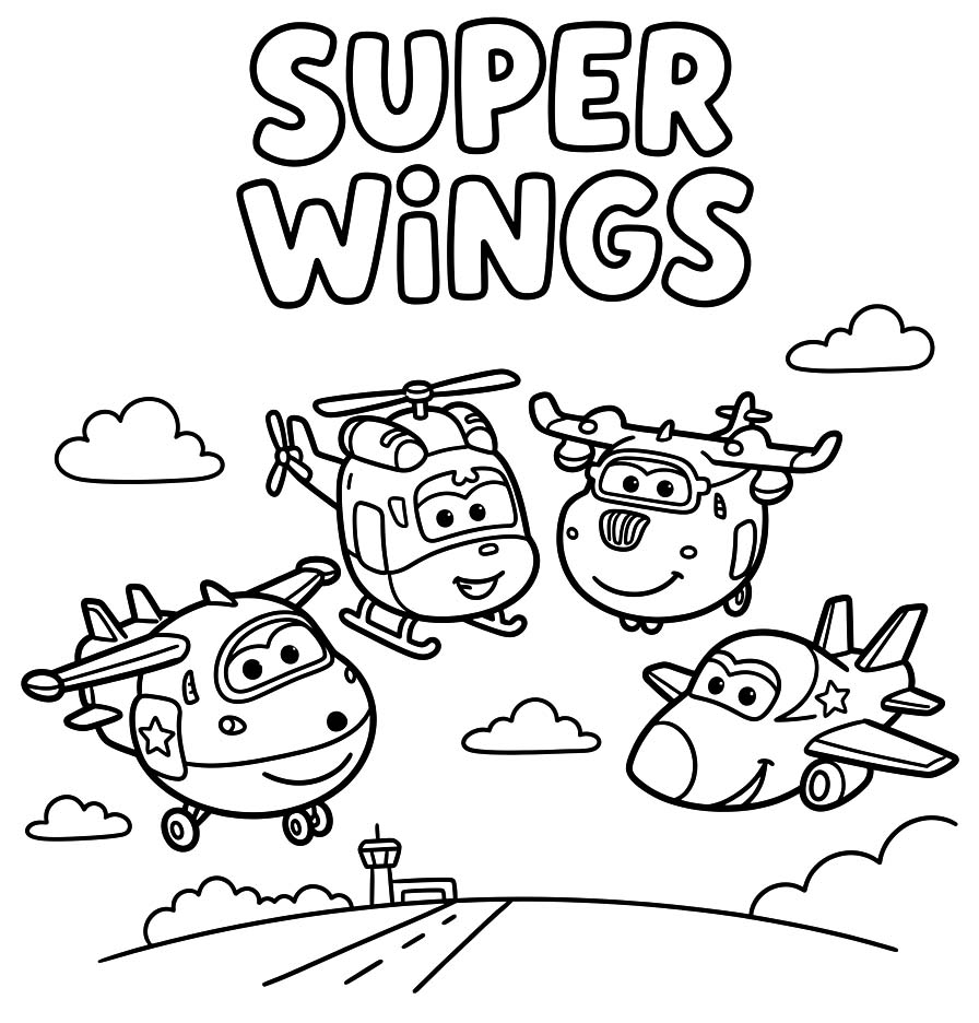 Fise de colorat cu Super Wings imprimabil simplu