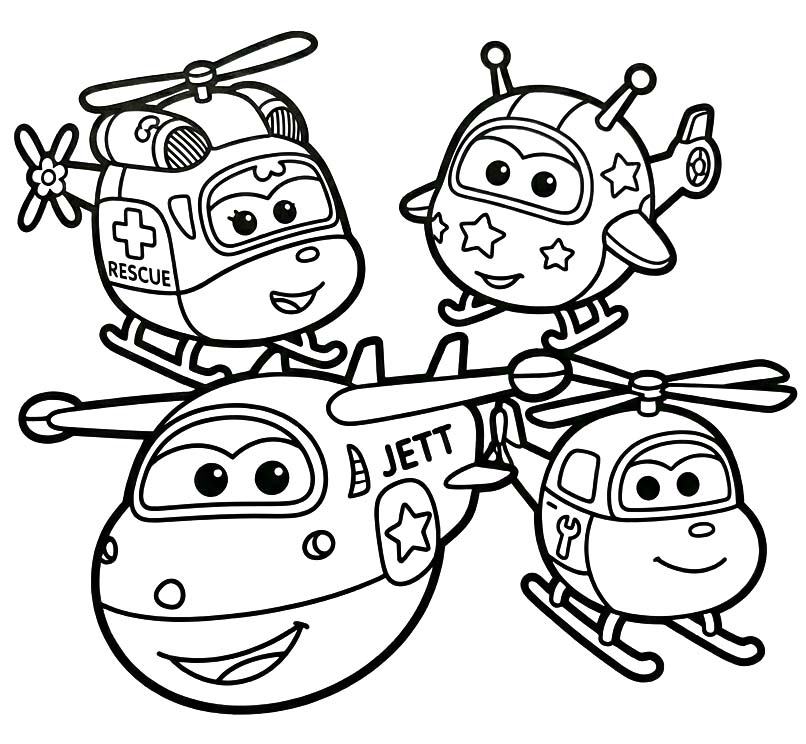 Fise de colorat cu Super Wings simplu la copii
