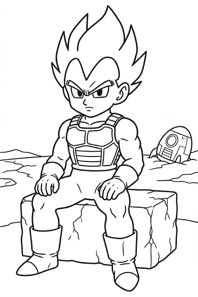 Fise de colorat cu Vegeta simplu la copii
