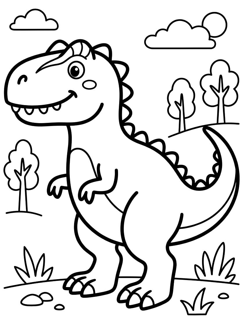 Fise de colorat cu Allosaurus imprimabil gratuit uşor