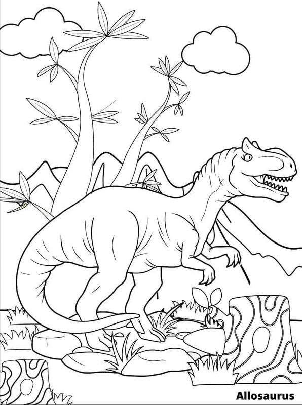 Fise de colorat cu Allosaurus imprimabil gratuit