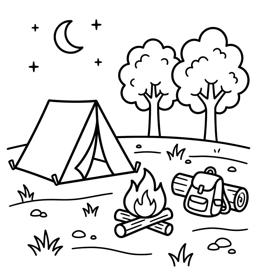 Fise de colorat cu Camping gratuit bazic