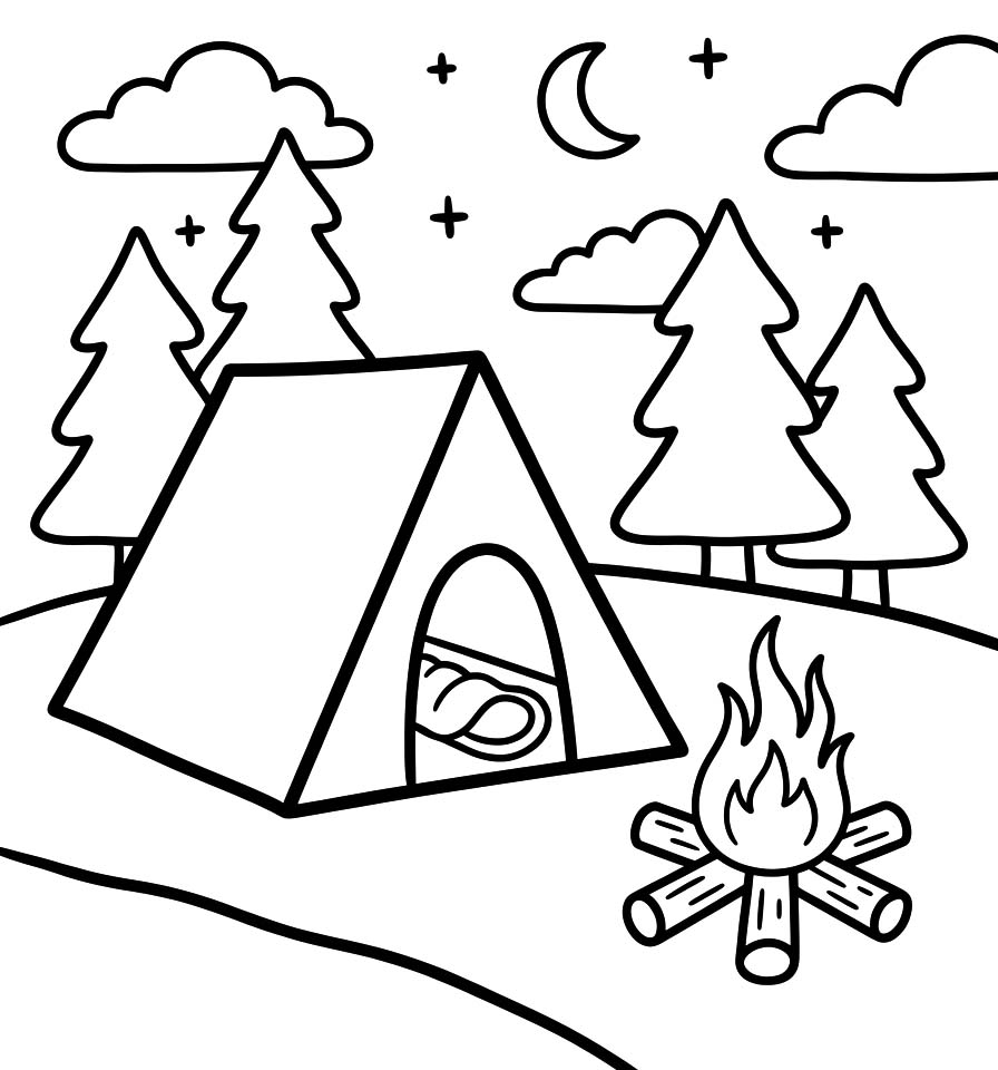 Fise de colorat cu Camping gratuit simplu