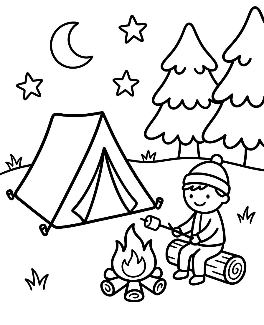 Fise de colorat cu Camping gratuit uşor