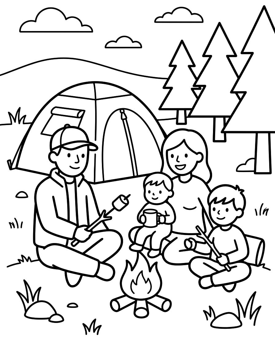 Fise de colorat cu Camping imprimabil gratuit bazic