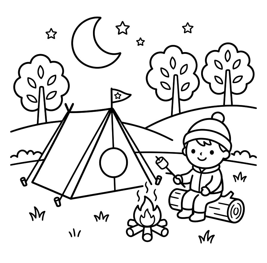 Fise de colorat cu Camping imprimabil gratuit pentru copii