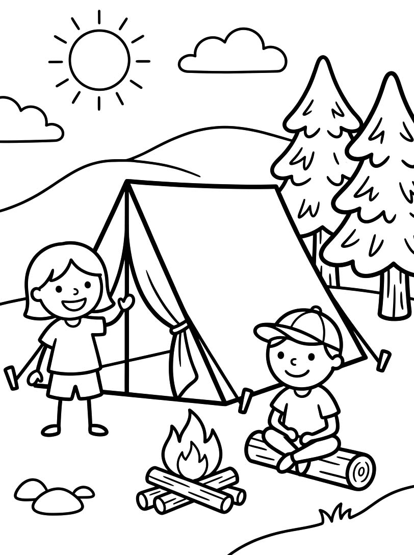 Planse de colorat cu Camping