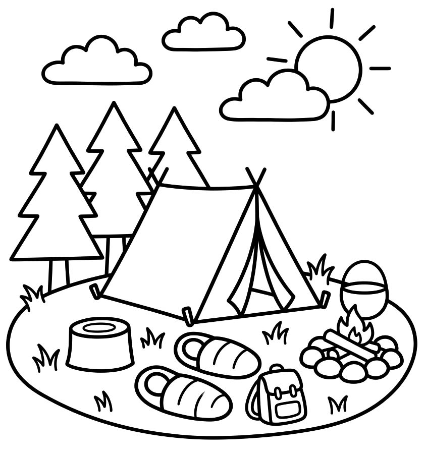 Fise de colorat cu Camping imprimabil pentru copii