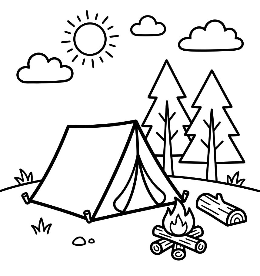 Fise de colorat cu Camping imprimabil simplu
