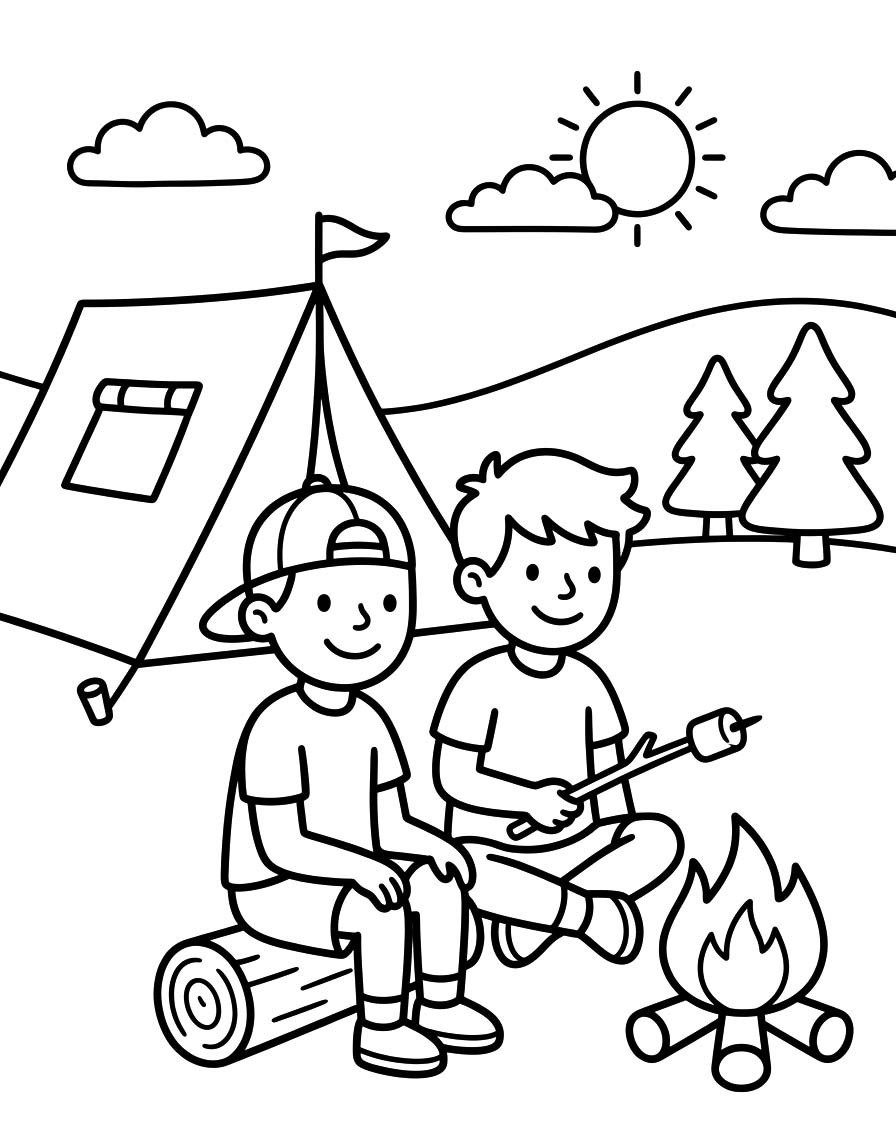 Fise de colorat cu Camping imprimabil uşor