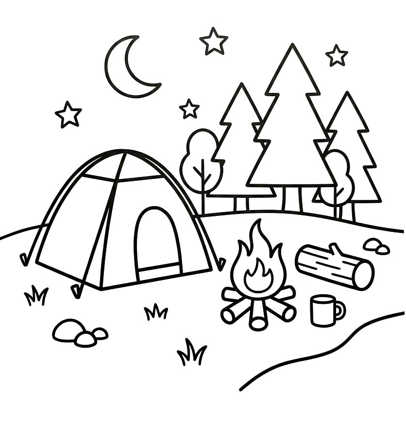 Fise de colorat cu Camping imprimabil