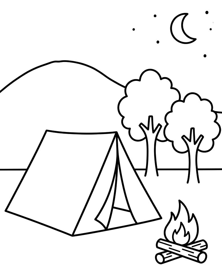 Fise de colorat cu Camping pentru copii