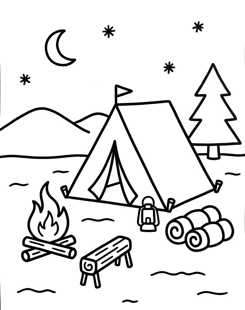 Fise de colorat cu Camping uşor la copii