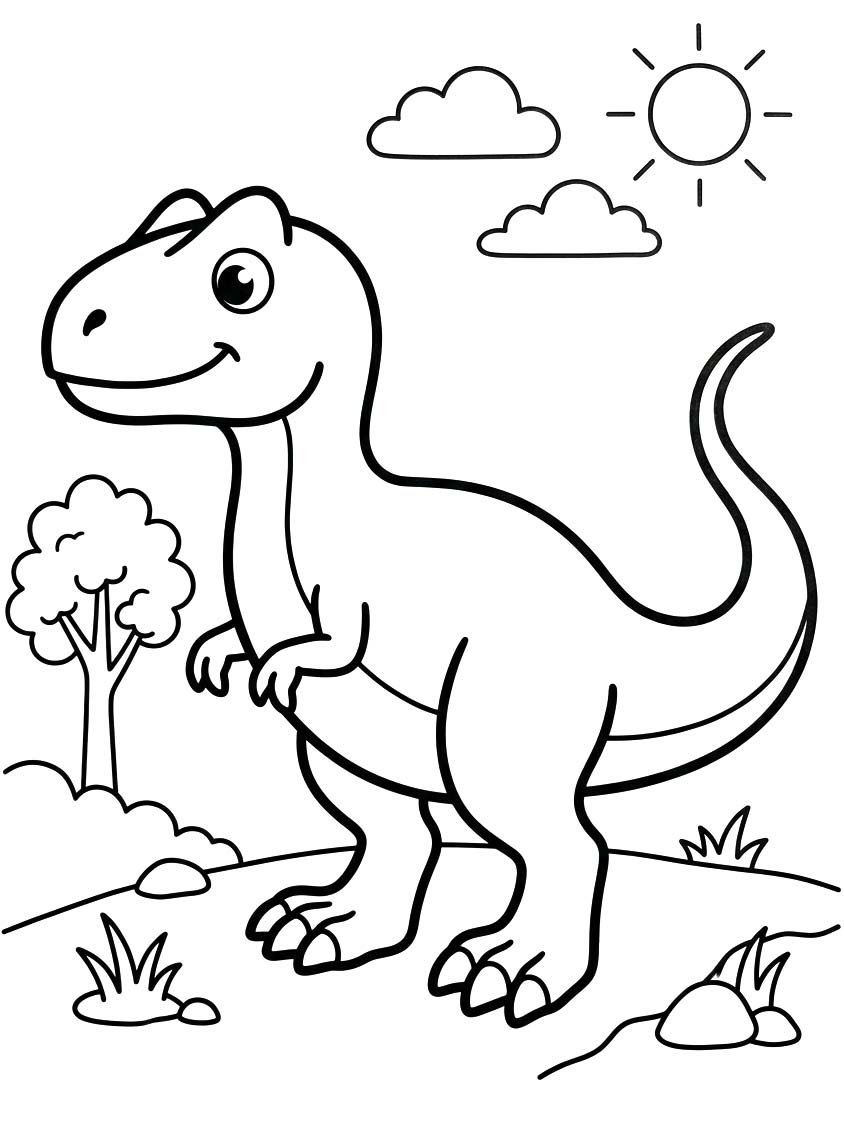 Fise de colorat cu Desenează Allosaurus gratuit bazic