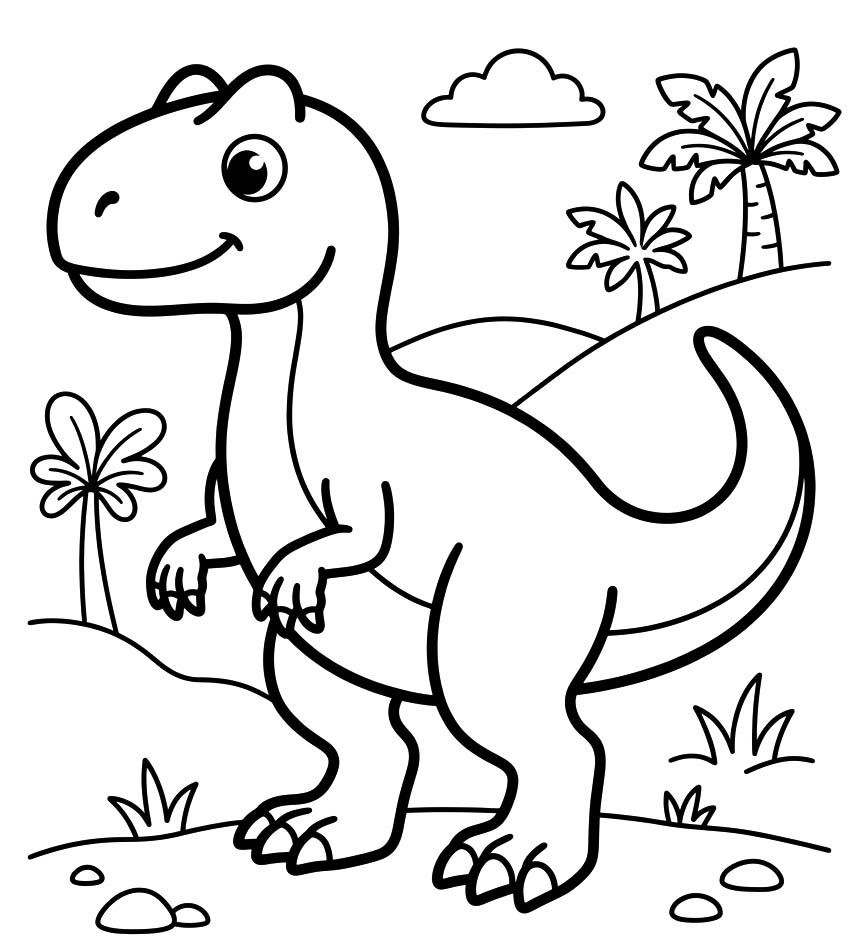 Fise de colorat cu Desenează Allosaurus imprimabil gratuit simplu
