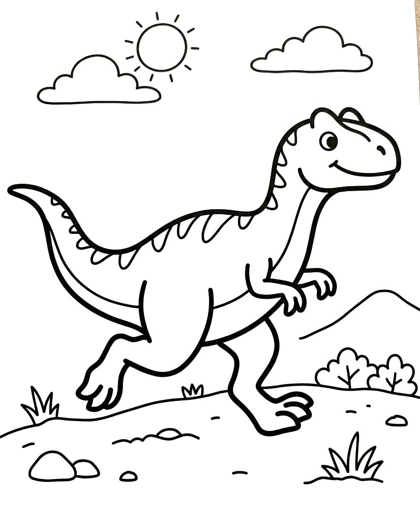 Fise de colorat cu Desenează Allosaurus imprimabil pentru copii