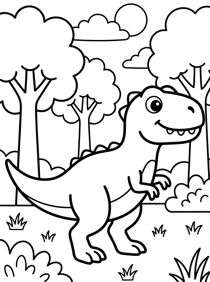 Fise de colorat cu Desenează Allosaurus la copii