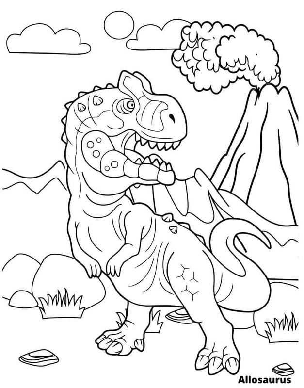 Fise de colorat cu Desenează Allosaurus simplu la copii