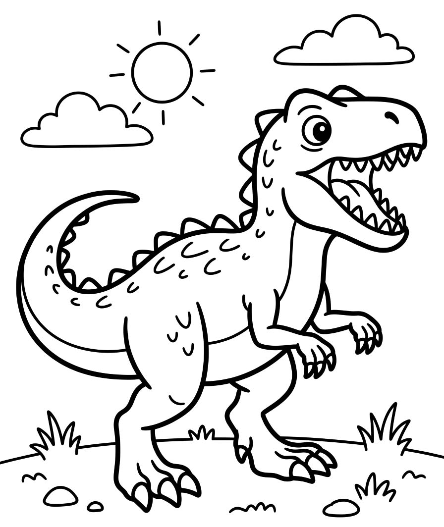 Fise de colorat cu Desenează Allosaurus simplu