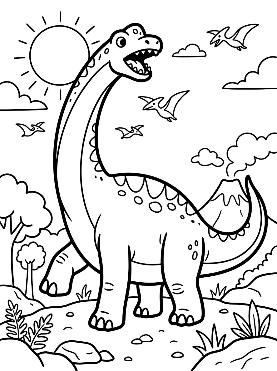 Fise de colorat cu Desenează Brachiosaurus gratuit pentru copii