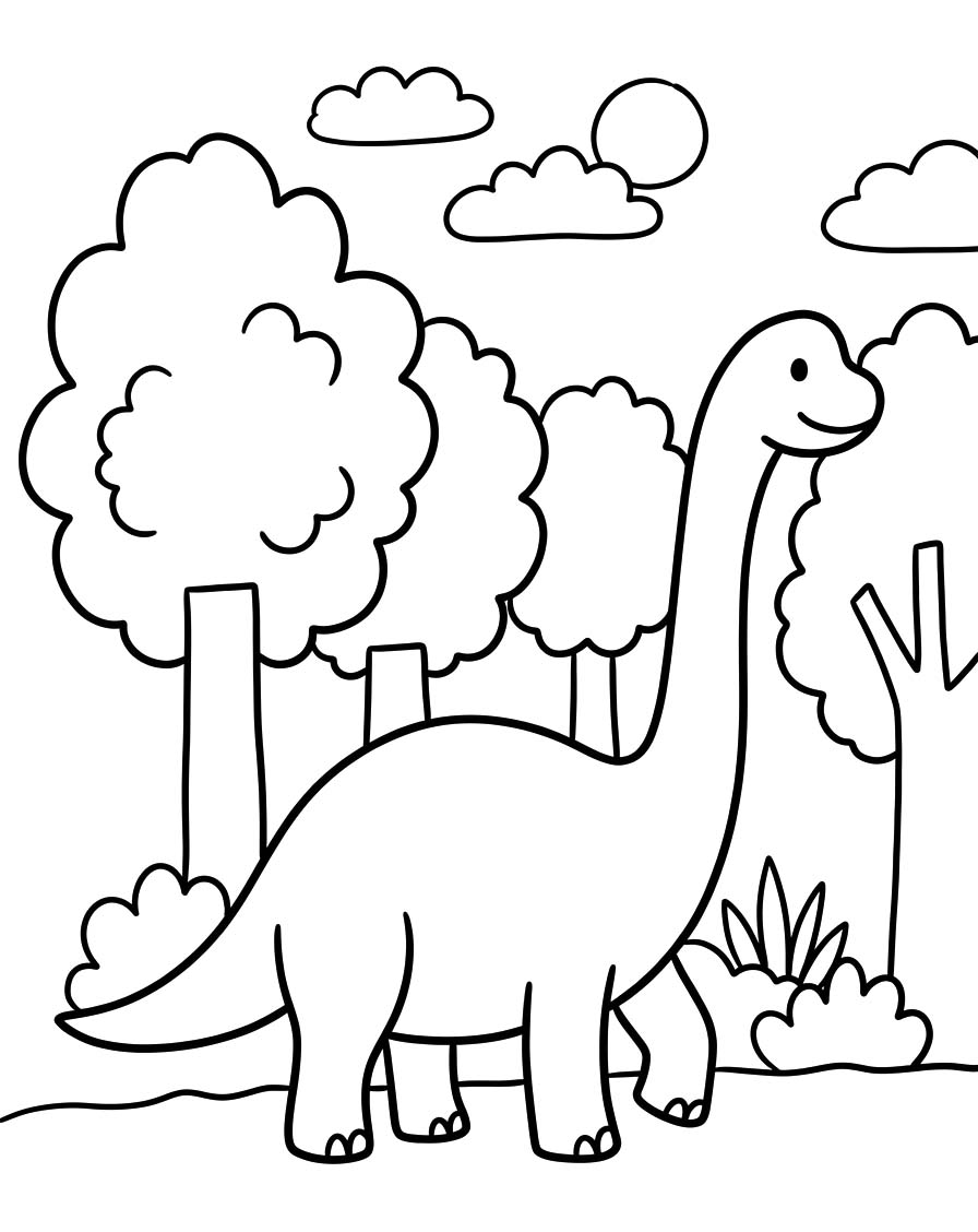 Fise de colorat cu Desenează Brachiosaurus gratuit simplu