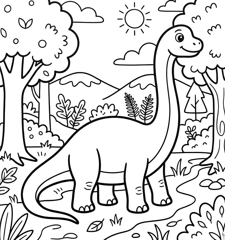Fise de colorat cu Desenează Brachiosaurus imprimabil gratuit uşor