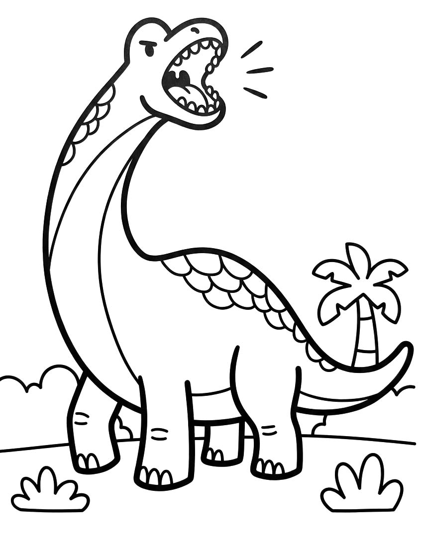 Fise de colorat cu Desenează Brachiosaurus imprimabil pentru copii