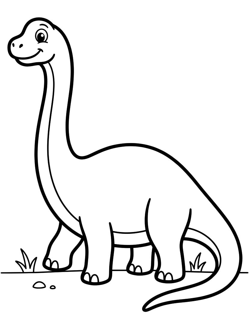Fise de colorat cu Desenează Brachiosaurus imprimabil simplu