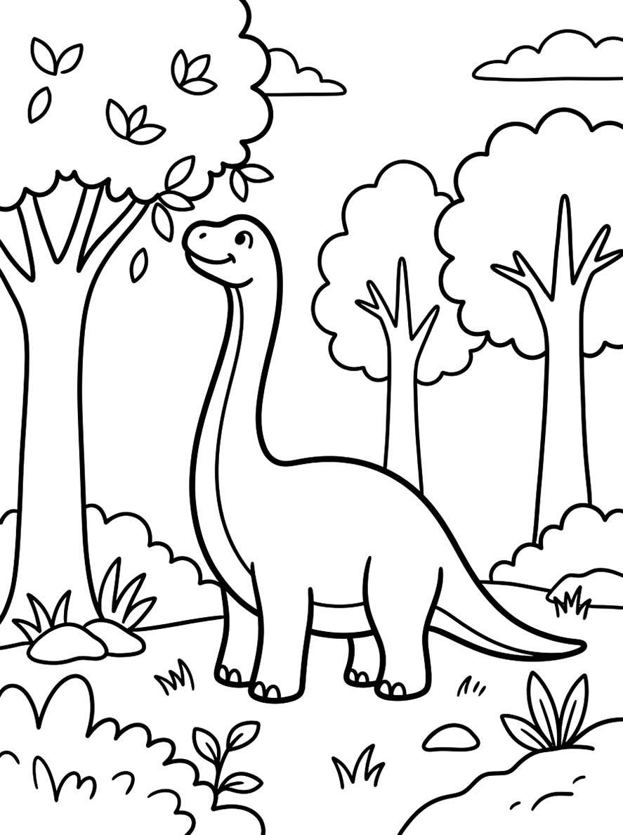 Fise de colorat cu Desenează Brachiosaurus pentru copii