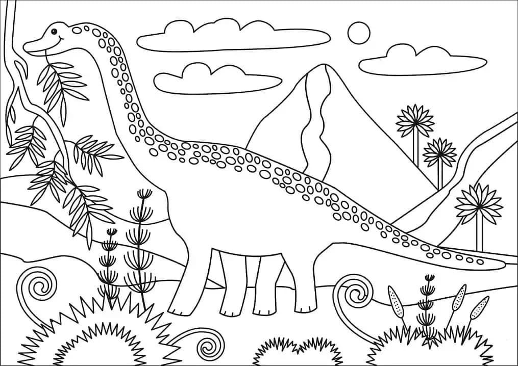 Fise de colorat cu Desenează Brachiosaurus simplu la copii